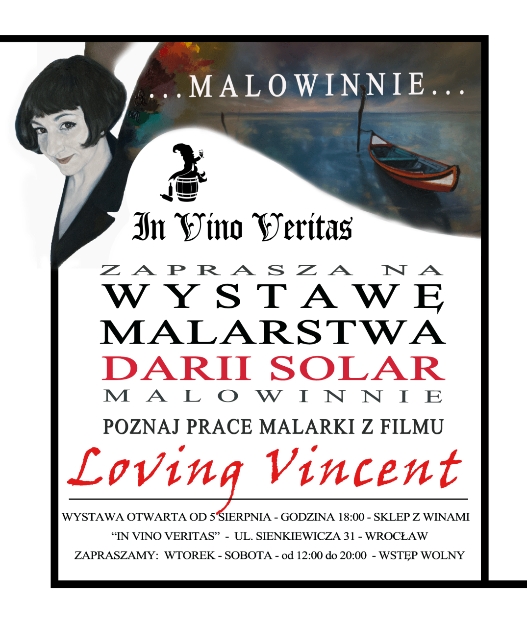 In Vino Veritas zaproszenie na wernisaz malarstwa Darii Solar